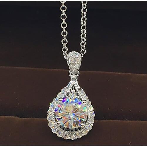 18K White Gold Women Pendants Necklaces Moissanite Diamond 0.5 1 2 3 4 5 Carat Round Wedding Engagement Party Pear Water Drop