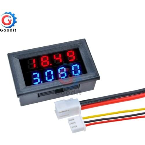 Digital DC Voltmeter Ammeter 4 Bit 5 Wires DC 200V 10A Voltage Current Amp Panel Meter Power Supply Red Blue LED Dual Display