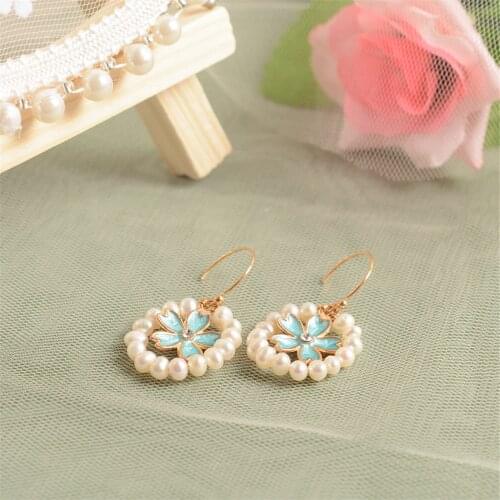 Daisy Flowers Garland Pearl Earrings 14K Gold Filled for Women and Girls Silver 925