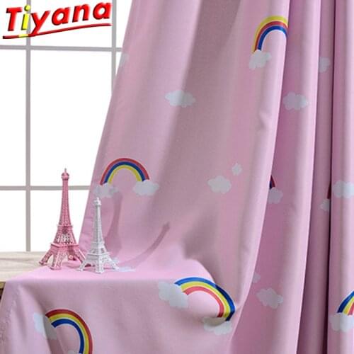 Kids Cartoon Rainbow Printed Curtains Cartoon Clouds Pink Blackout Curtains for Living Room Giirls Room #VT