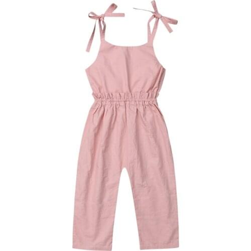 New Toddler Kids Baby Girls Summer Solid Strap Romper Bow Sleeveless Outfits Clothes Casual Pink