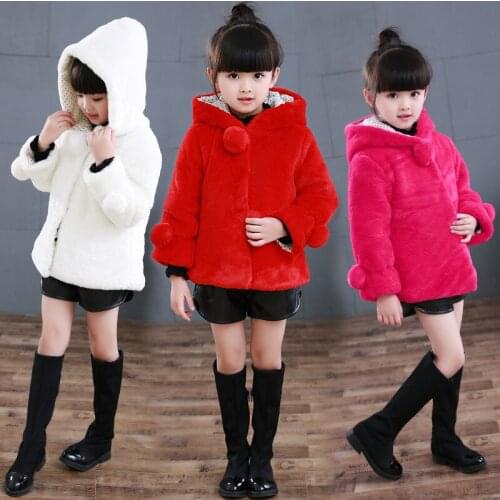 Girl Kids Fake Fur Hoodies Coat Girls Cute Soft Winter Coats Jackets Baby Clothing Children Outfit Clothes