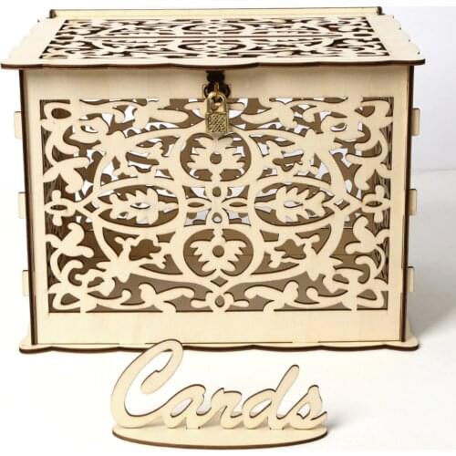 DIY Wedding Gift Card Box Wooden Money Box with Lock Beautiful Wedding Decoration Supplies for Birthday Party Guest