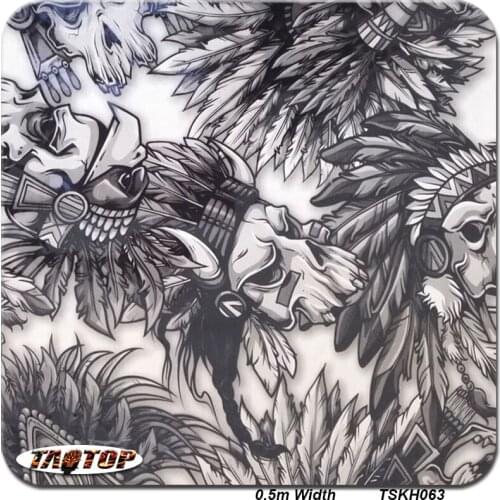 TAKH063 Size 0.5m 10m Transparent Skull Black Pattern Liquid Image Water Dipping Transfer Printing Film Film Hydrographic Film