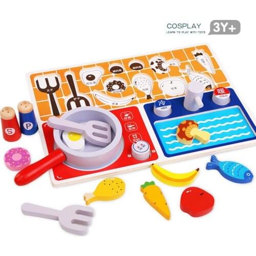 Imulation Wooden Toys Pretend Play House Cut Vegetables Fish Cooking Kitchen Toys Wooden Toy Gift for Children