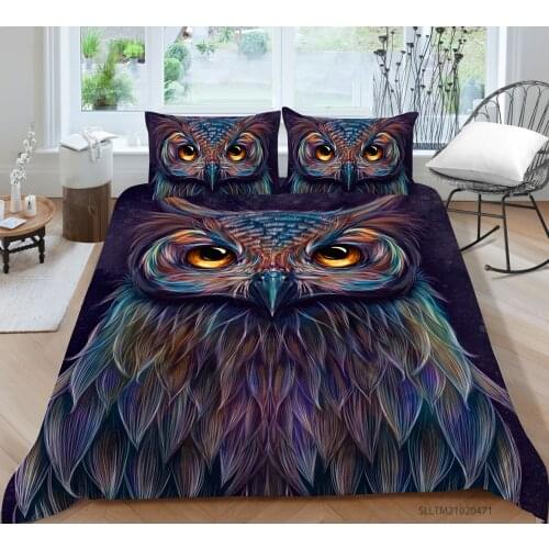 Hot Style Soft Bedding Set 3d Digital Owl Printing 2/3pcs Duvet Cover Set with Zipper Single Twin Double Full Queen King