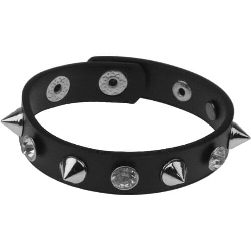 Unisex Punk Rock Rivet Crystal Leather Bangle Bracelet Wristband