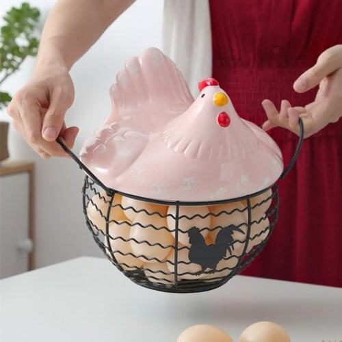 Kitchen Storage Basket Creative Ceramic Egg Holder Chicken Storage Basket Egg Basket Fruit Collection Hen Livingroom Decoration