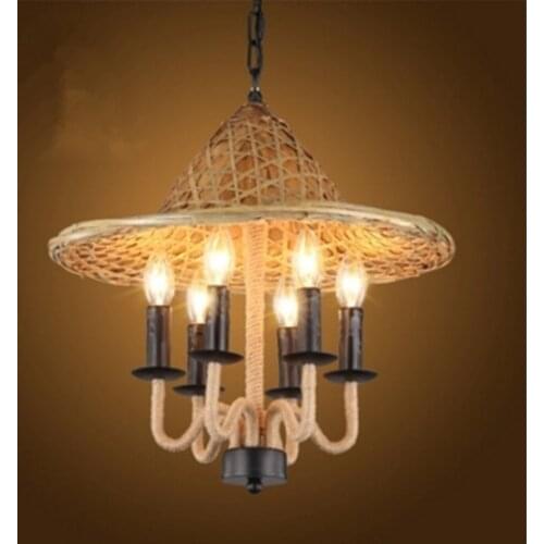 NEW Retro Brawler Chandelier Restaurant Bamboo Chandelier Broom Lights Farmhouse Hemp Rope Chandelier Straw Light