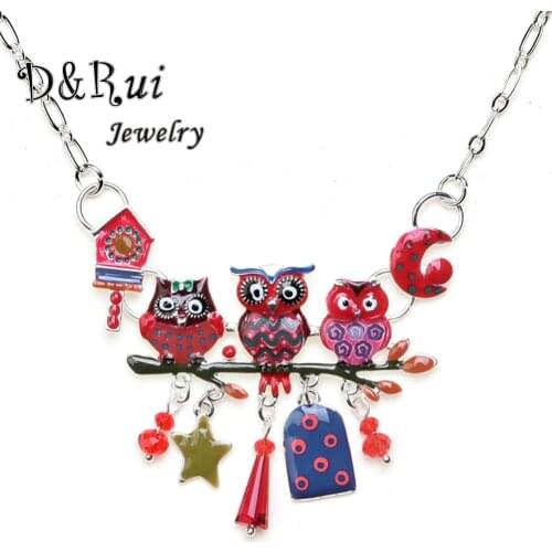 Statement Necklace Trendy Enamel Hot Owl Bird Choker Pendant Jewelry Women Moon Star Necklaces Charm Accessories Christmas Gifts