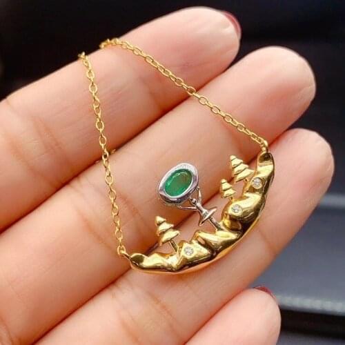 Natural Real Emerald Pendant Fahsion Necklace 925 Sterling Silver For Men or Women Female Party Jewelry
