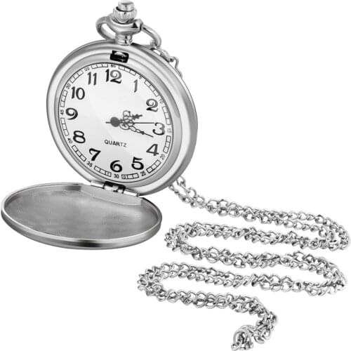NICERIO Vintage Pocket Watch Unisex Watch with Necklace Chain Mechanical Pocket Watch for Men Gift (White)