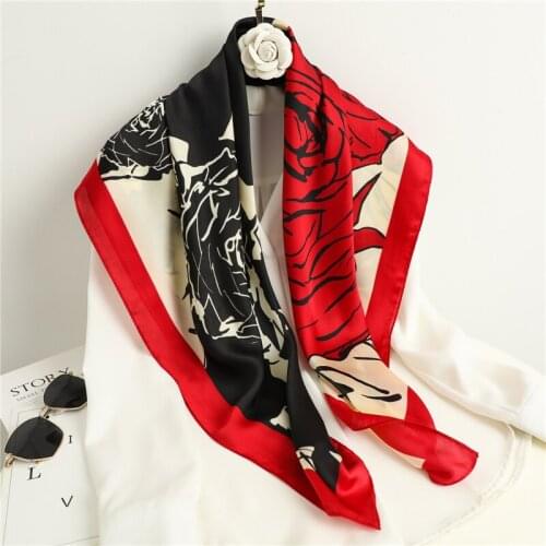 Silk New Design Women Square Scarf Print Luxury Foulard Floral Head Band Shawl Hijab Warp Bandana Kerchief Suit Spring Summer