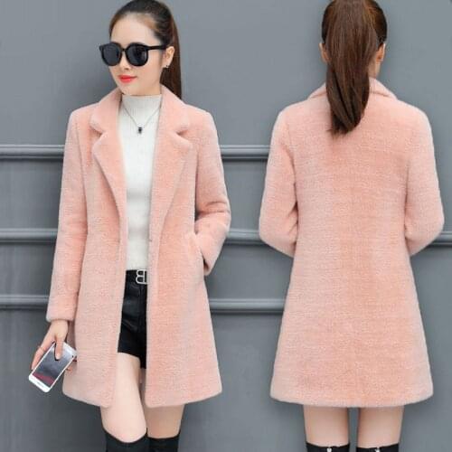 Autumn Winter Wool Coat Female Elegant Mid-Long New Korean Women popular Outerwear Thicken Warm Mink Faux Fur Coat Jacket R890