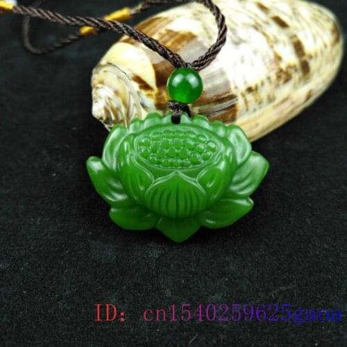 Natural Jade Lotus Pendant Necklace Men Charm Green for Carved Fashion Amulet Jewelry Chinese Hand Gifts Jadeite Women