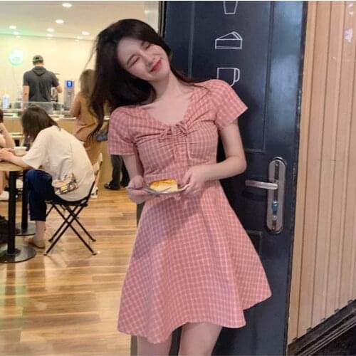 New Fashion Women Short Sleeve Wrap Boho Plaid V-Neck A-Line Bow Mini Dress Ladies Summer Holiday Party Sundress Female Vestidos
