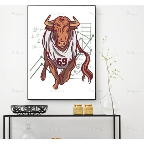 Stock Market Bull Sport Cartoon Poster And Print Stock Trading Modern Office Home Decor Wall Art Canvas Painting For Living Room