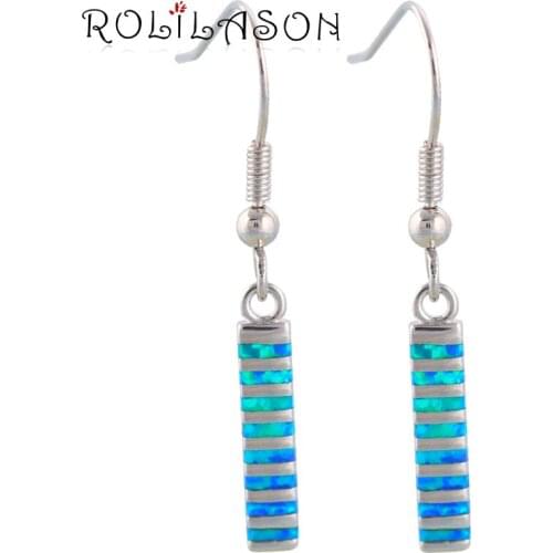 Stylish Rectangle Style Blue Fire Opal Silver Stamped Super Supplier Dangle Earrings Fashion Jewelry for Ladies OE056