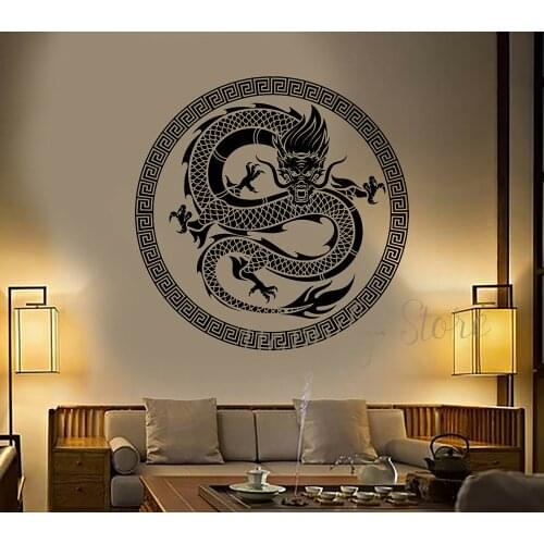 Chinese Art Dragon Ornament Vinyl Wall Decal Sofa Living Room Background Asian Style Stickers Home Decoration Bedroom P713