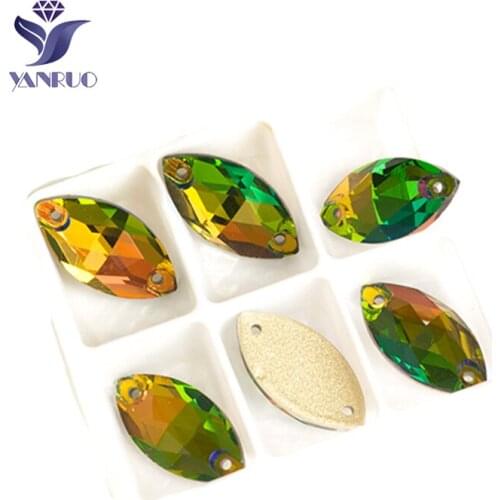 YANRUO 3223 Navette Rainbow Sew On Glass Stones Sewing Strass Glass Crystal Rhinestones For Needlework Clothes Dresses