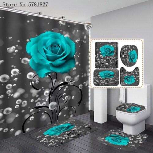 4 Pieces Colorful Flowers Shower Curtain Beautiful Plants Bath Sets 3D Printing Bathroom Sets Home Sunflower Shower Curtain Set