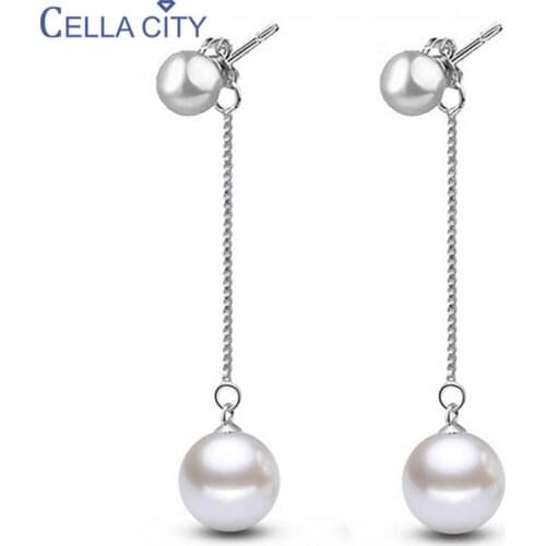 Cellacity Classic Pearl Earrings for Women Silver 925 Jewelry Female Long Tassels Ear drops Temperament Wedding Accessory Gift