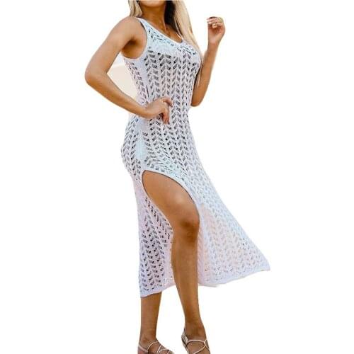 European And American Style Solid Femme Women Sleeveless Sexy Dress Ladies Casual Hollow Dress Evening Party Dresses Z0305