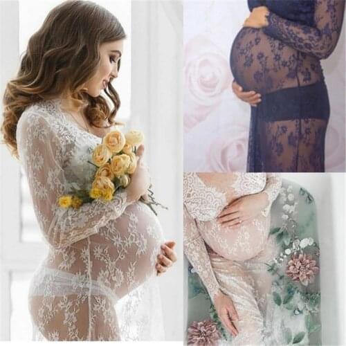 Women V-neck Gown Lace Maternity Maxi Dresses Fancy Shooting Photo Pregnant Women Dresses Photography Props Maternity Clothing