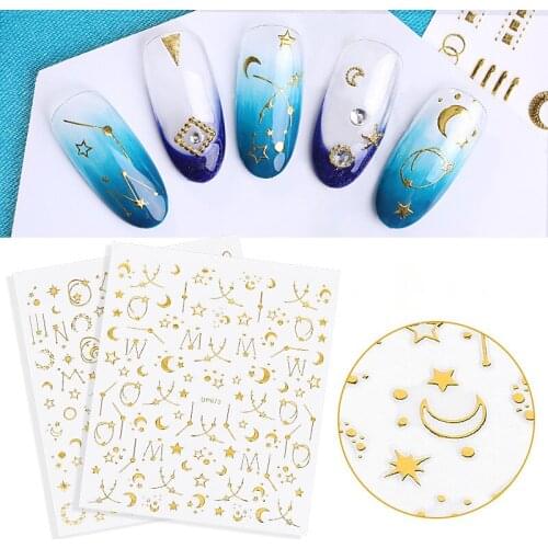 Gold Nail Stickers Star Moon Geometric Designs Nail Art Decals Sliders Foils Decoration For Nails Manicure
