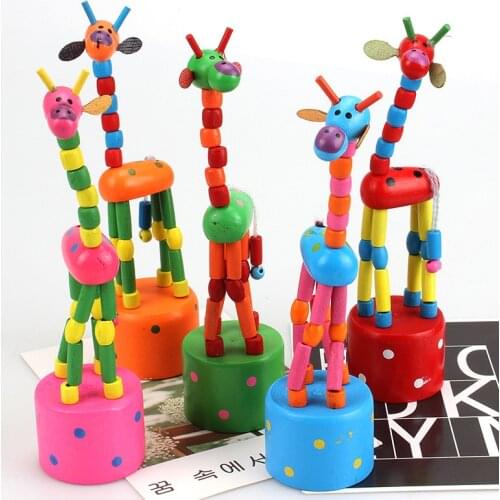 1PC Baby Educational Wooden Toys Blocks Rocking Giraffe Toy Kids Dancing Standing Wire Animal Random DropShipping