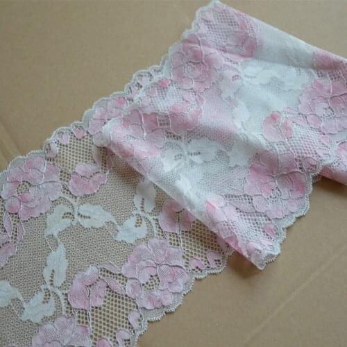 10Yards High Quality White Mesh Pink Pattern 17cm Wide Elastic Wedding Lace Trim Embroidered For Lingerie DIY Crafts Material