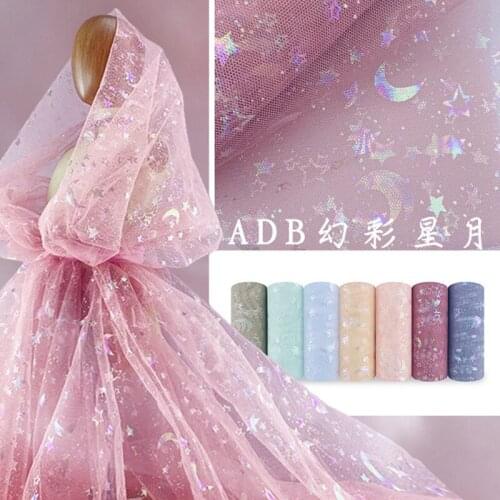 15cm*10yards Spot Star Moon Soft Mesh Fabric For Girl Dress Tutu Skrits Wedding Sashes Decoration Bouquet Of Packaging 2019 New