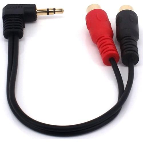 3.5 mm TO 2RCA adapter cable 20.32 cm gold plated 90 Degree right-angled 1/2 inch TRS stereo plug to dual RCA female y-splitter