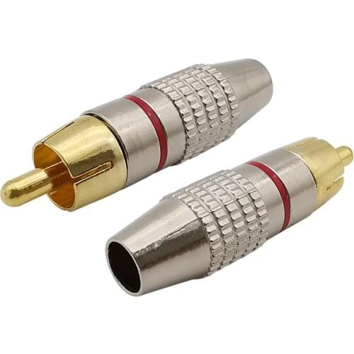 4Pcs/Lot Gold RCA Male Plug Connector Black &Red RCA Non-Solder Coaxial Cable Convertor Plug Audio Video Adapter For CCTV Camera