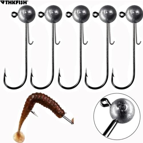 5pcs/lot Lead Jig Head Barbed Fishing Hooks 5g 7g 10g 14g Round Ball Jig Head Hook Weedless Long Shank Hook for Soft Lure