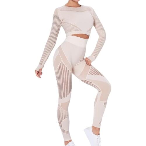 Hollow Out Seamless Yoga Set Sport Outfits Women Black Two Two Piece Crop Top Bra Leggings Workout Gym Suit Fitness Sport Sets