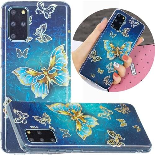 Glitter Cute Case for Samsung Galaxy S20+ Soft Cover S20Plus Flower Butterfly Marble Printing Back Skin