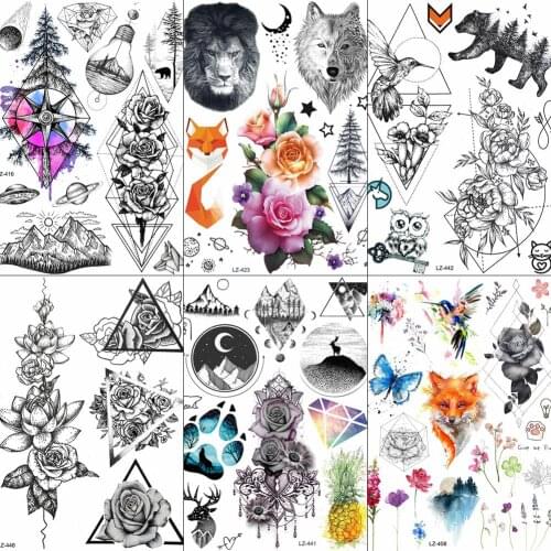 FANRUI Rose Flower Black Henna Temporary Tattoo Sticker Mehndi Lace Fake Tatoo Waterproof Body Art Arm Waist Wrist Tattoo DIY