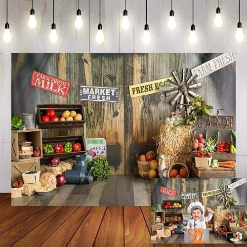 Mehofond Farm Photography Background Wooden Wall Fresh Vegetables Fruit Animal Child Baby Birthday Party Backdrop Photo Studio