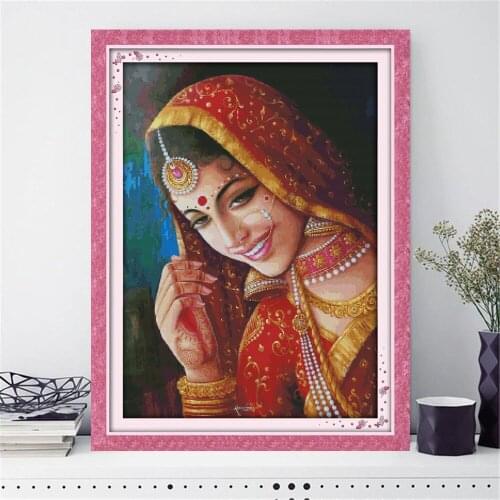 HUACAN DIY Cross-Stitch Figure White Canvas 11CT 14CT Gift Embroidery Needlework Sets Cross Stitch Girl Kits Home Decoration