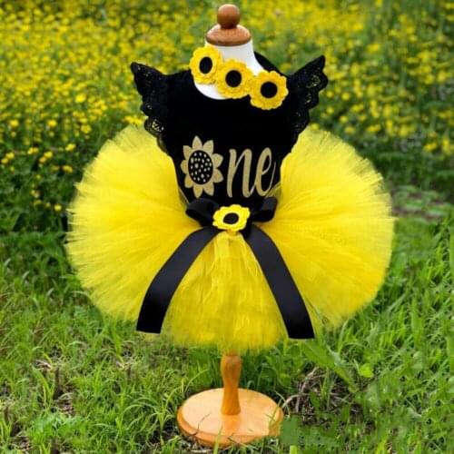 3PCS Kids Baby Girl 1st Birthday Outfits Floral Romper Cake Smash Tutu Dress Set