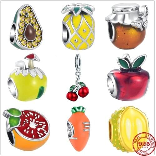 Brand new 925 sterling silver pendant Orange Apple Cherries bead decoration fit Woman original Pandora bracelet DIY jewelry gift