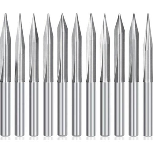 11Pcs 2 Flute Engraving Bits 4Mm Shank Carbide End Mill 15-30 Degrees CNC Router Bit 3D Milling Cutter