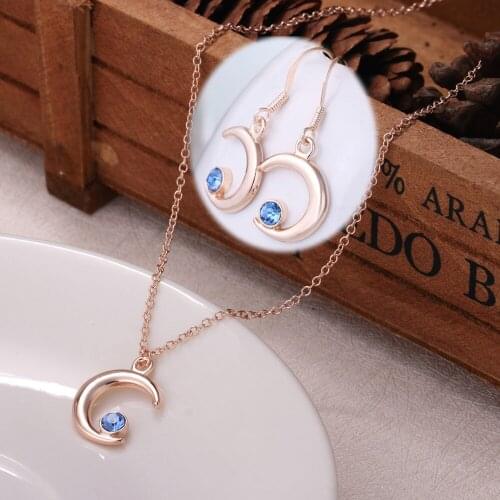 1 Set Of Moon Star Necklace Dangle Earring Set,Cheap Fashion Druzy Necklace Ear Hook Jewelry Sets For Girls Kids Spring Color