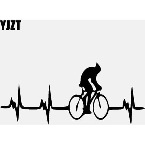 YJZT 14.9CM*6.4CM Fun Bicycle rider Heartbeat Decal Vinyl Black/Silver Car Sticker C22-1032