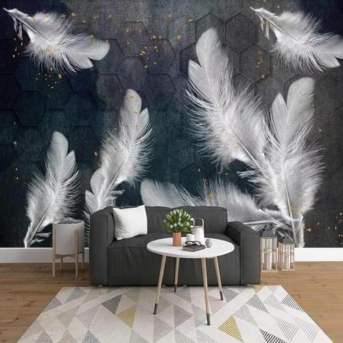 Custom mural wallpaper 3D Nordic minimalist blue watercolor background wall white feather background wall decorative painting