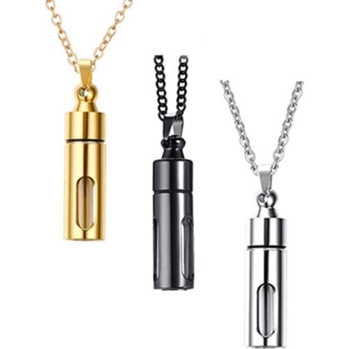 Stainless Steel Glass Openable Urns Cylinder Container Vial Tube Pendant Necklace Memorial Keepsake Cremation Jewelry
