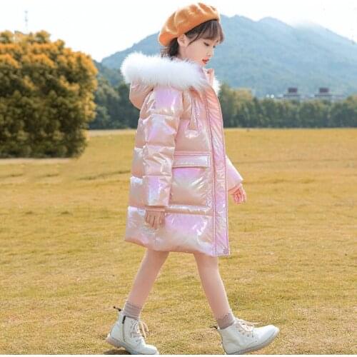 2021 New Winter Girls Color Thicken Warm Large Fur Collar Durable Long Down Padded Jacket Coat