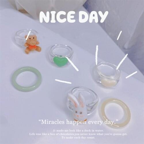 2021 Summer New Transparent Resin Acrylic Rings Set For Women Fashion Crystal Rings 2021 Trend Jewelry Gifts Big Promotion