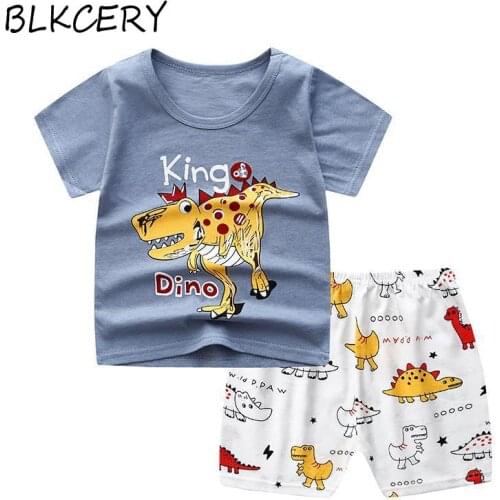 2021 Baby Boy Clothing Summer Baby Clothes Sets for Girl Cotton Cartoon Dinosaur T-shirt Short Pants Sets Little Kid 2pcs/set